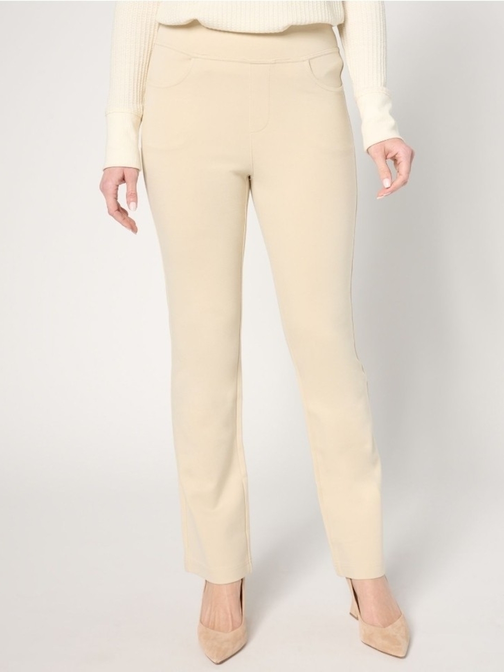 Belle by Kim Gravel Ponte Baby Boot Cut Pant In Sand Bar 20W